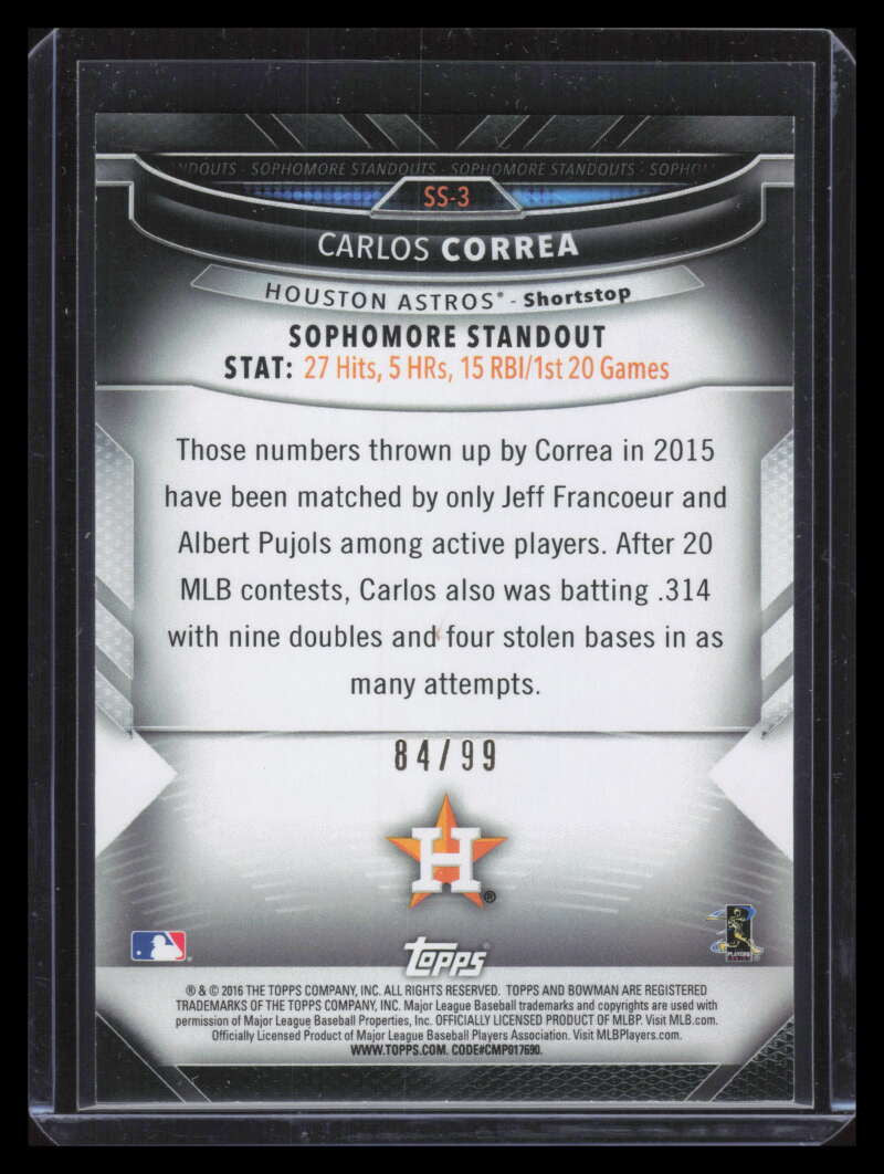 2016 Bowman Sophomore Standouts Green ss3 Carlos Correa 84/99