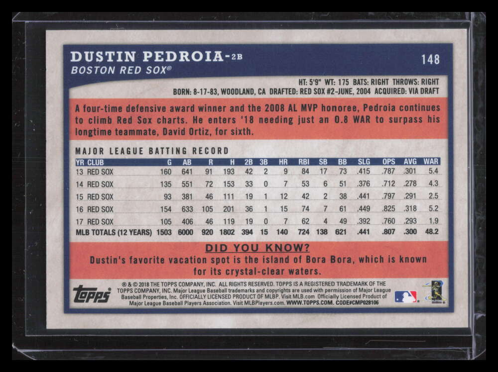 2018 Topps Big League Rainbow Foil 148 Dustin Pedroia 90/100