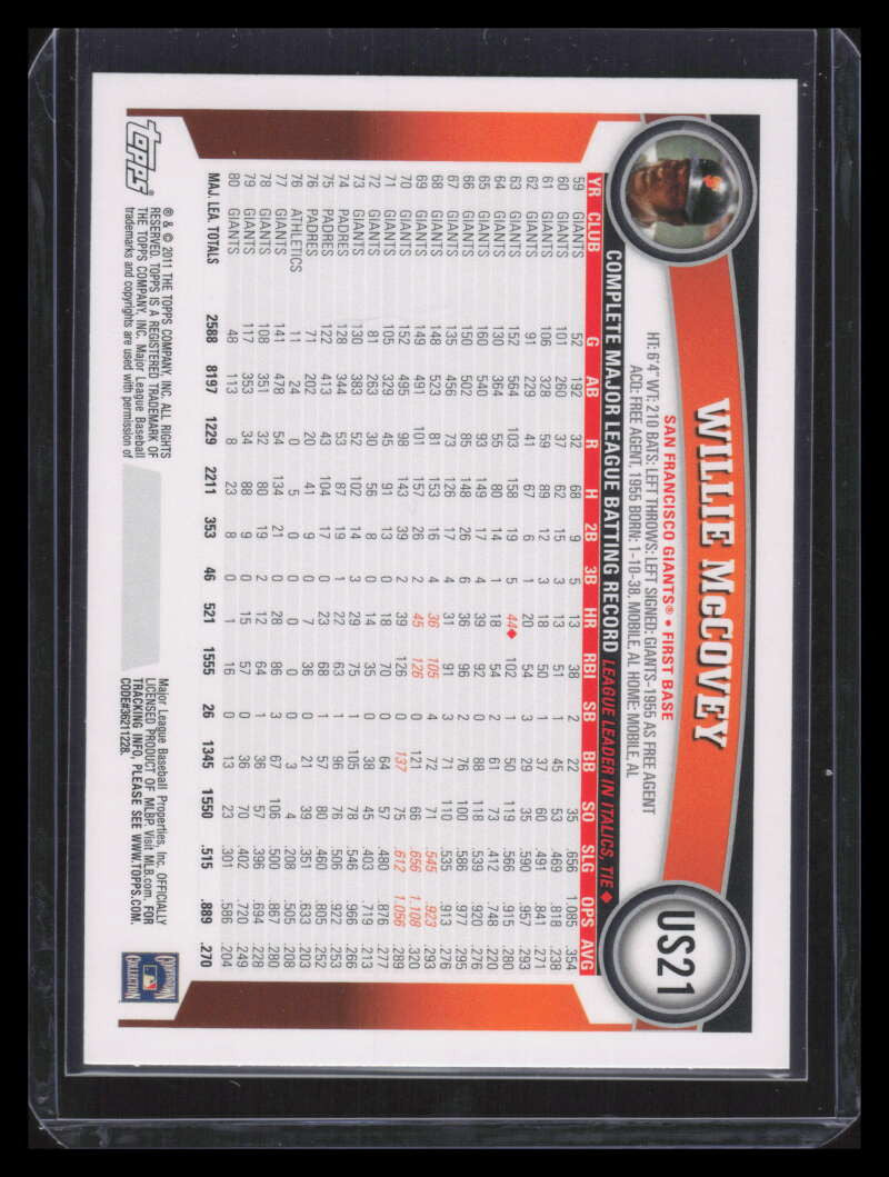 2011 Topps Update Diamond Anniversary us21b Willie McCovey SP