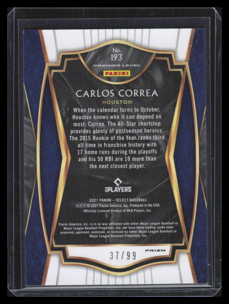 2021 Select Neon Green Refractor 193 Carlos Correa PRM 37/99 Premier Level