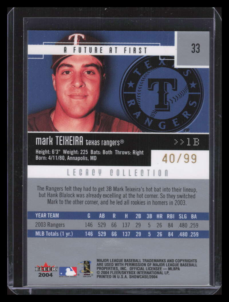 2004 Fleer Showcase Legacy 33 Mark Teixeira 40/99