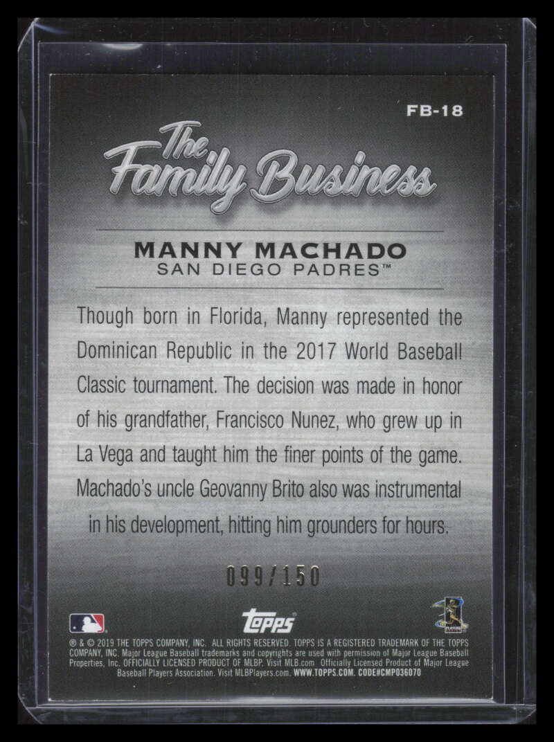 2019 Topps Update Family Business 150th Anniversary fb18 Manny Machado 99/150