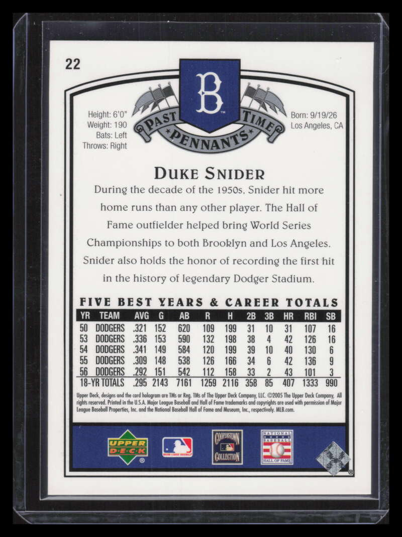 2005 UD Past Time Pennants Silver 22 Duke Snider 85/100