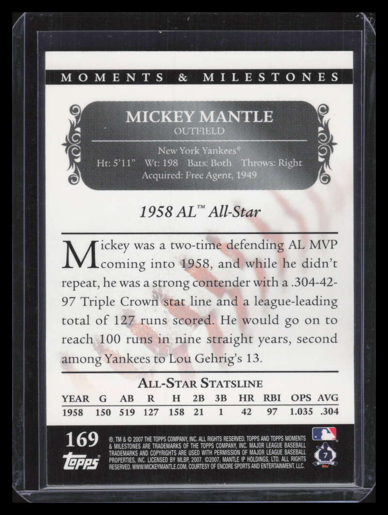 2007 Topps Moments &amp; Milestones Black 169-67 Mickey Mantle 27/29