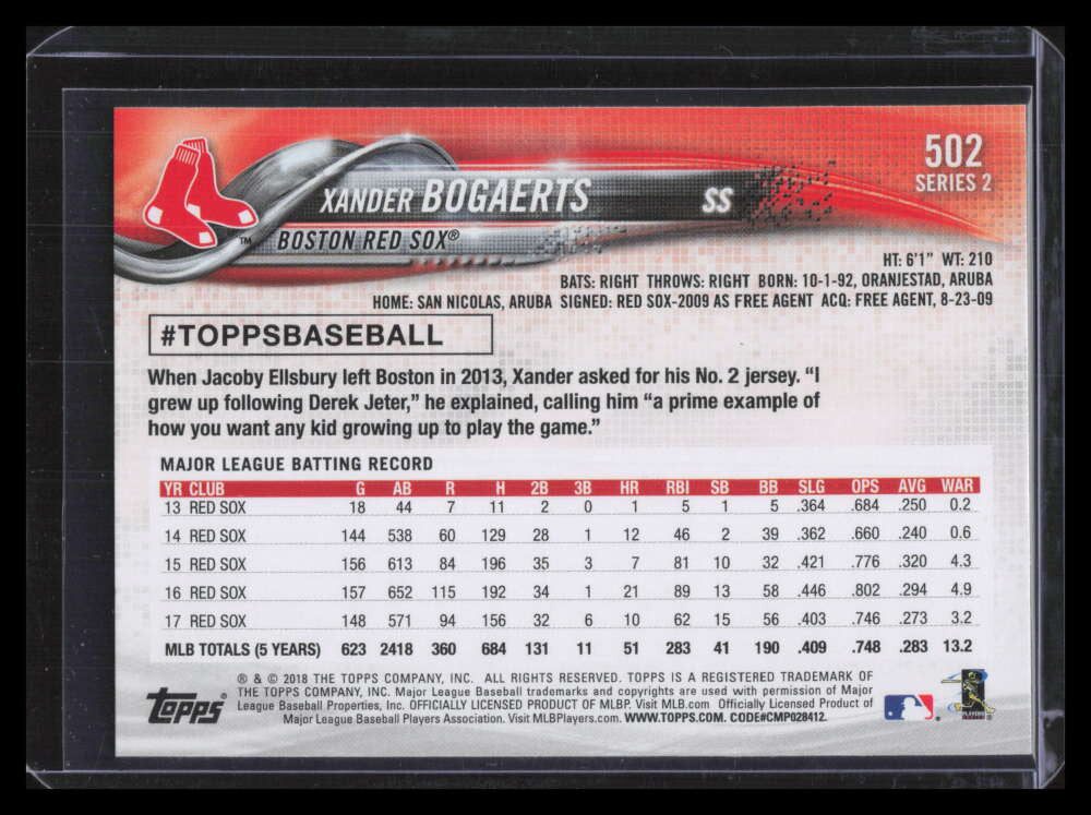 2018 Topps Base Set Photo Variations 502 Xander Bogaerts Red Blue Pullover SP