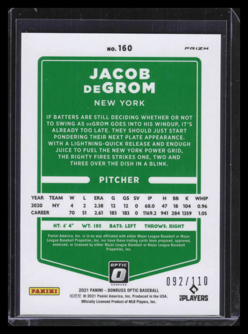 2021 Donruss Optic Red Dragon Refractor 160 Jacob deGrom 92/110