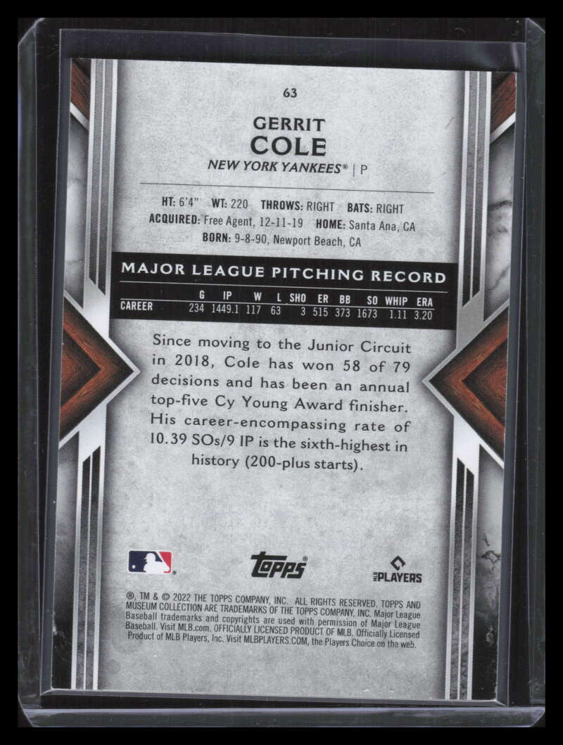 2022 Topps Museum Collection Amethyst 63 Gerrit Cole 5/99