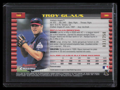 2002 Bowman Chrome X-Fractor 58 Troy Glaus 31/250