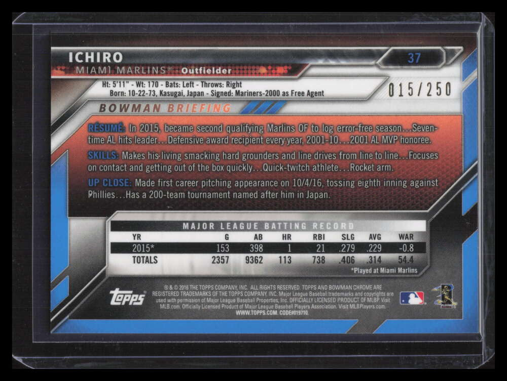 2016 Bowman Chrome Purple Refractor 37 Ichiro Suzuki 15/250