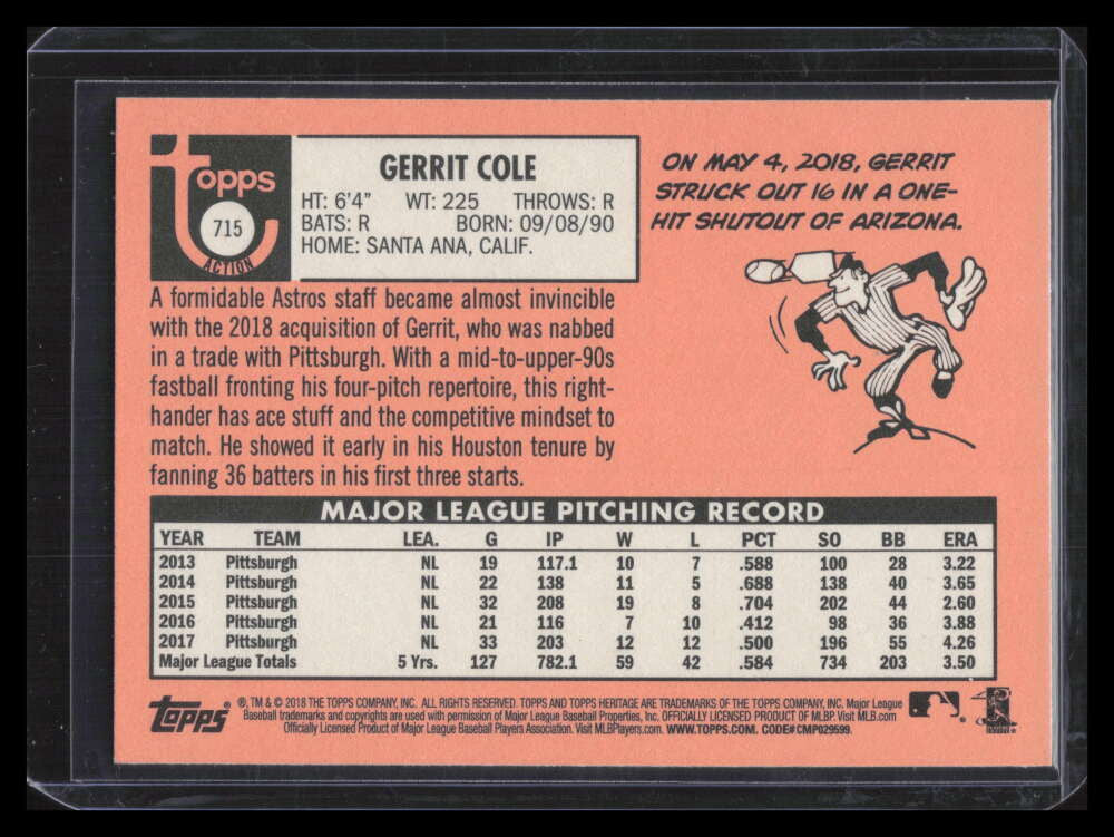2018 Topps Heritage Action Variations 715 Gerrit Cole