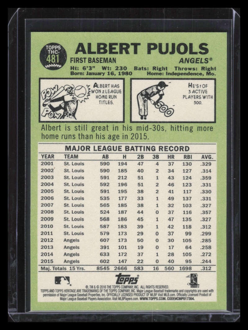 2016 Topps Heritage Chrome Purple Refractor thc481 Albert Pujols ID: 126697