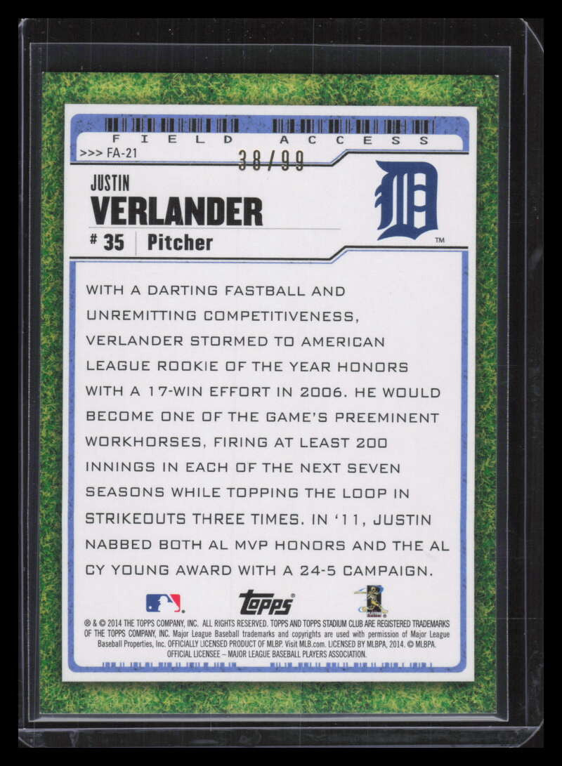 2014 Stadium Club Field Access Rainbow fa21 Justin Verlander 38/99
