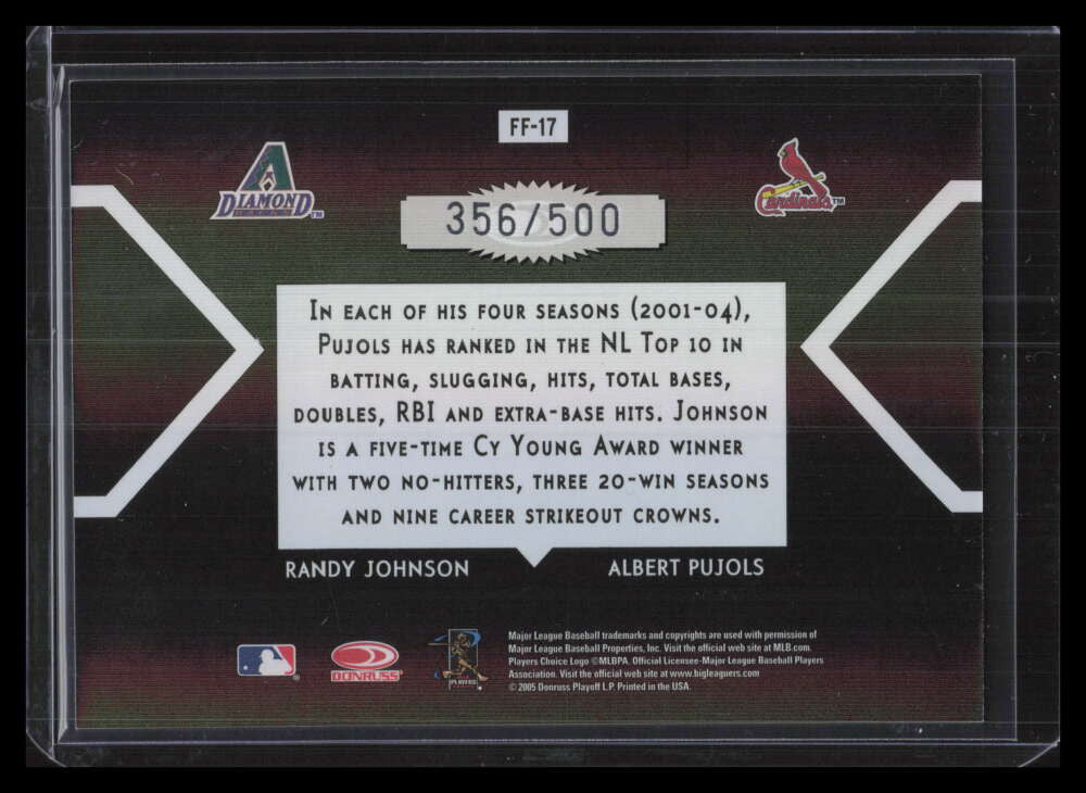 2005 Donruss Elite Face 2 Face Black 17 Randy Johnson Albert Pujols 356/500