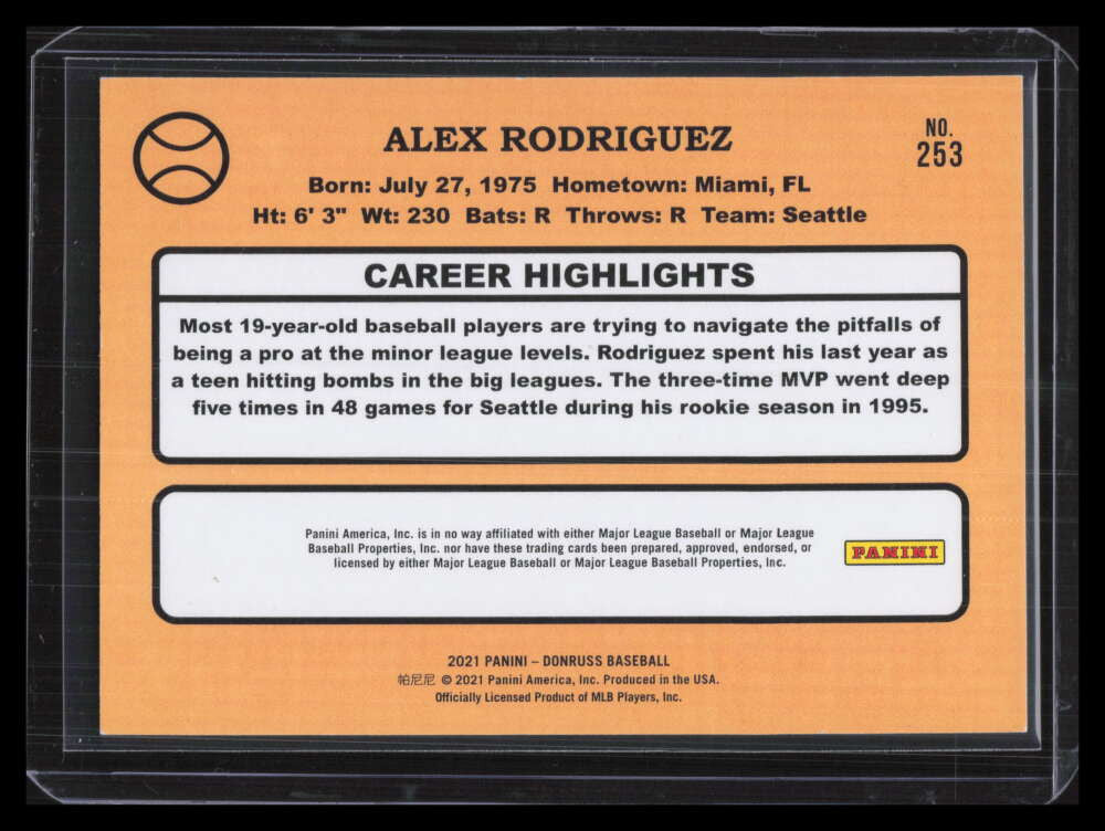 2021 Donruss One Hundred 253 Alex Rodriguez RETRO 72/100