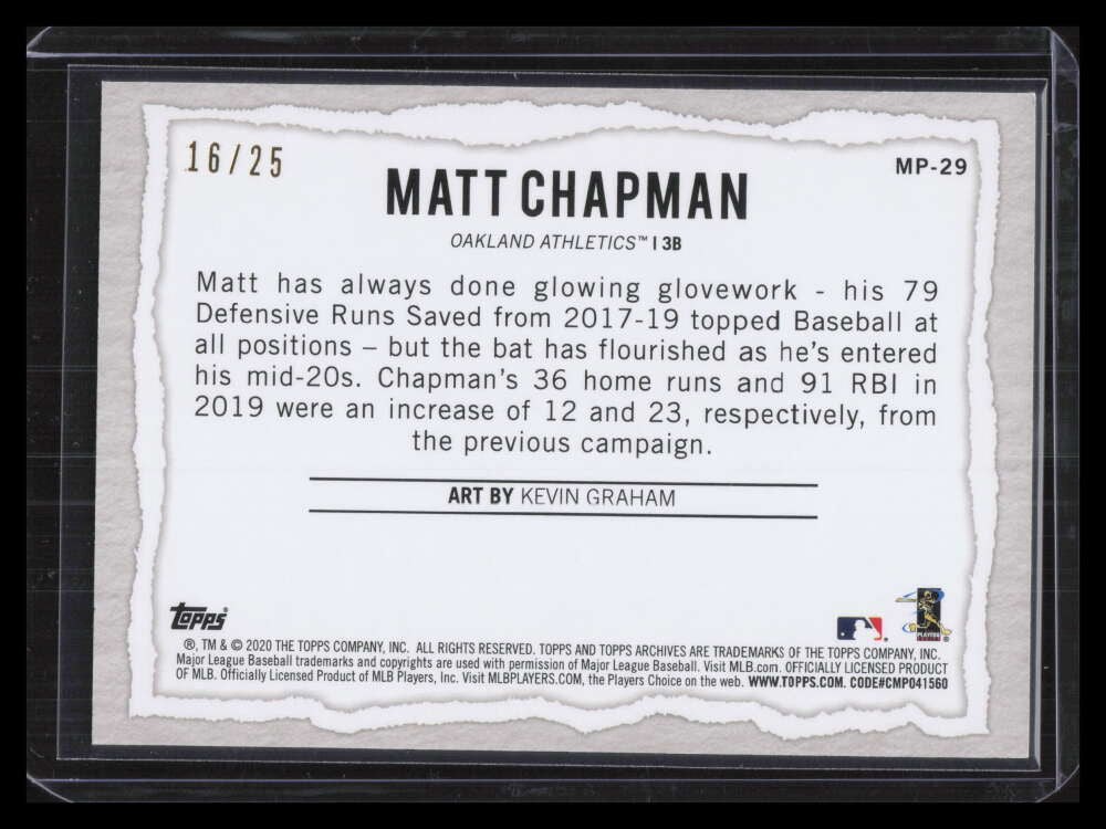 2020 Topps Gallery Modern Artists Orange mp29 Matt Chapman 16/25