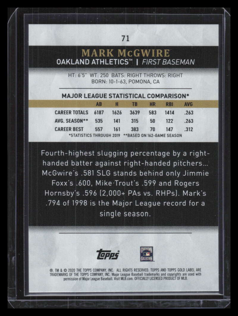 2020 Topps Gold Label Class 1 Blue 71 Mark McGwire 61/150