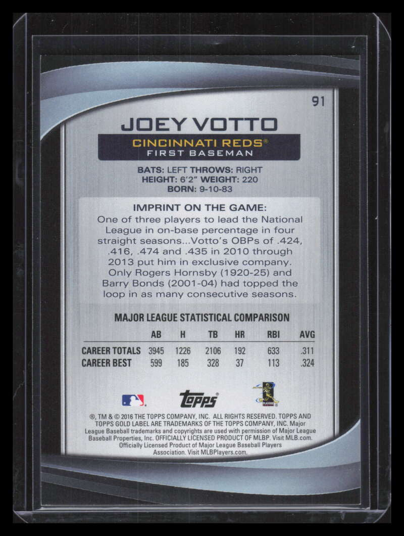 2016 Topps Gold Label Class 2 Red 91 Joey Votto 38/50