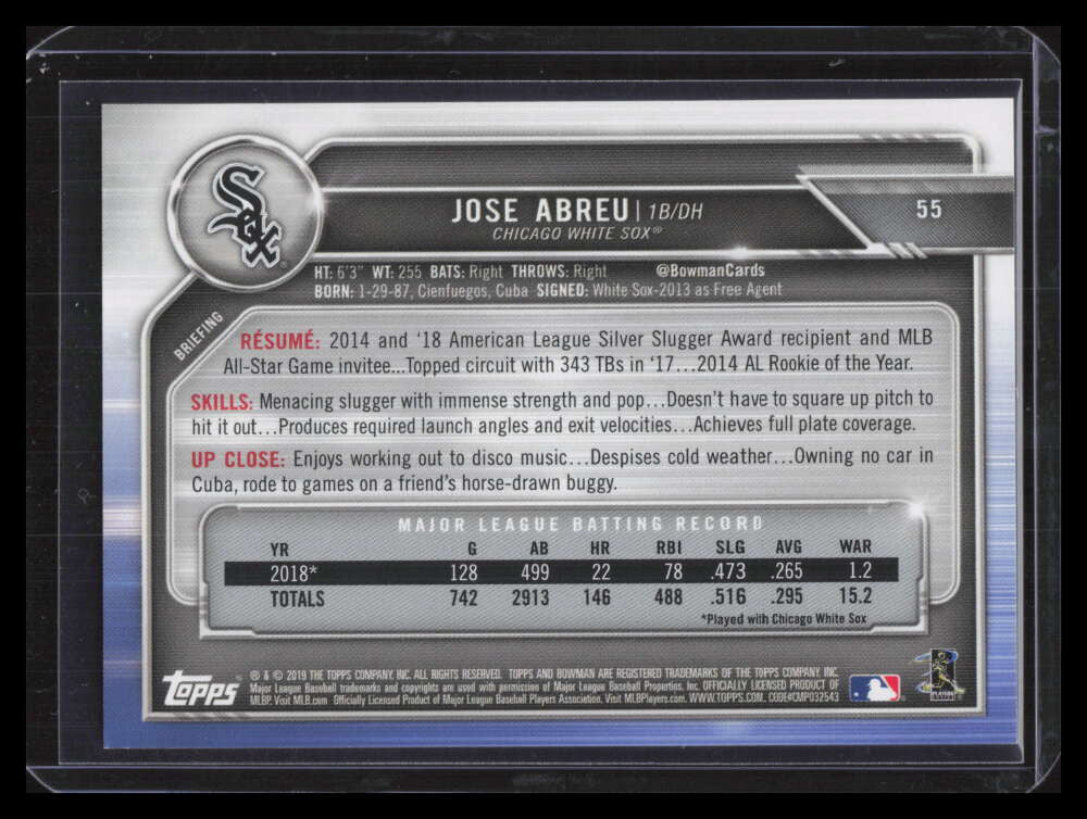 2019 Bowman Orange 55 Jose Abreu 22/25
