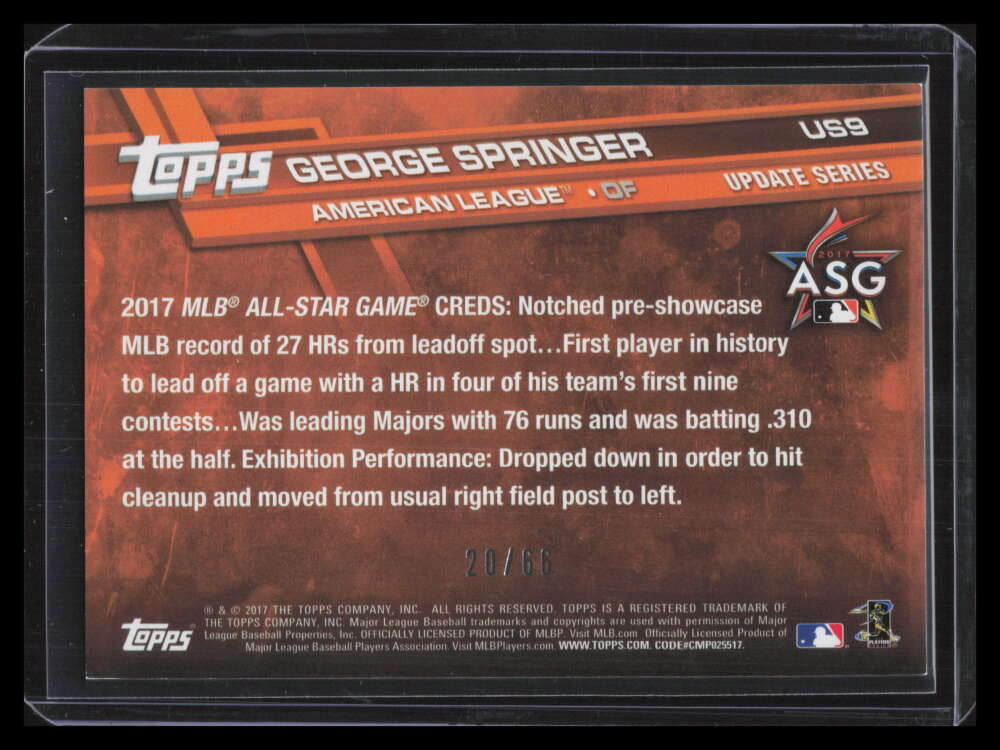 2017 Topps Update Black us9 George Springer 20/66
