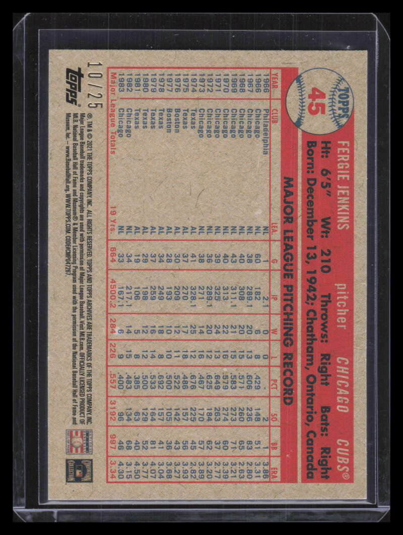 2021 Topps Archives Blue Foil 45 Fergie Jenkins 10/25