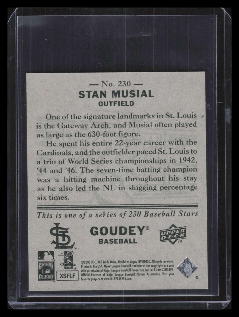2008 Upper Deck Goudey Mini Green Backs 230 Stan Musial 66/88