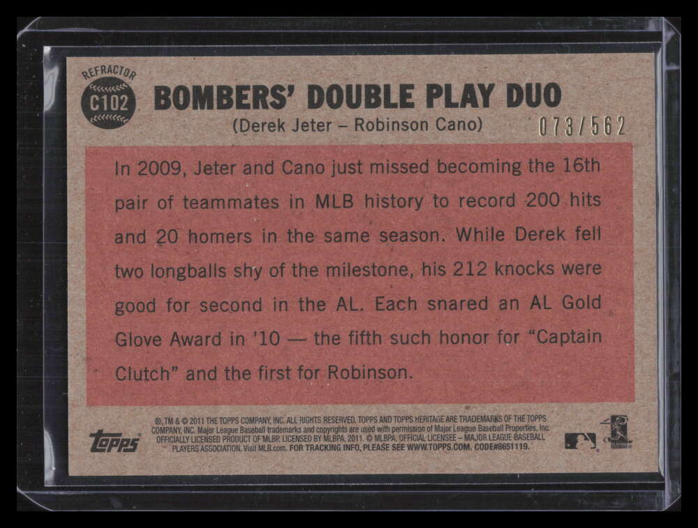 2011 Topps Heritage Chrome Refractor c102 Bombers Douple Play Cano Jeter 73/562