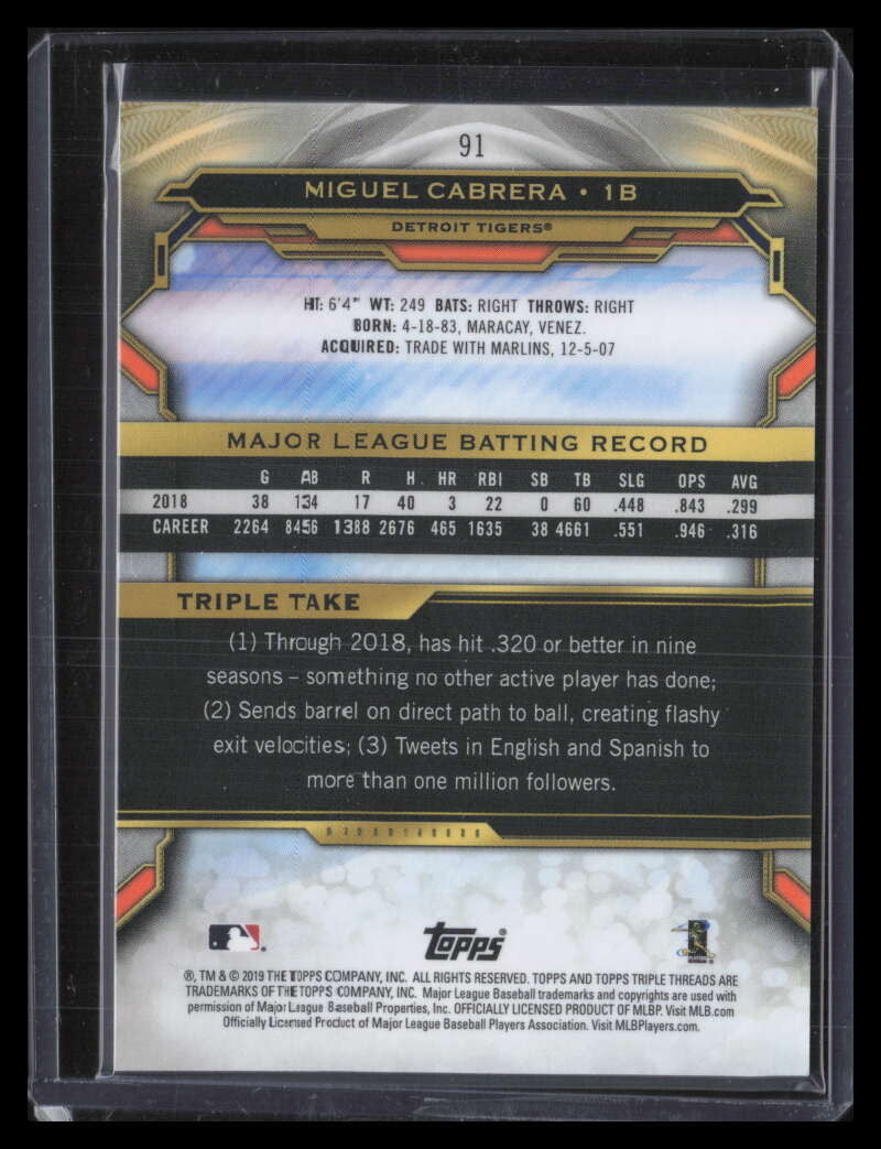 2019 Topps Triple Threads Onyx 91 Miguel Cabrera 17/50