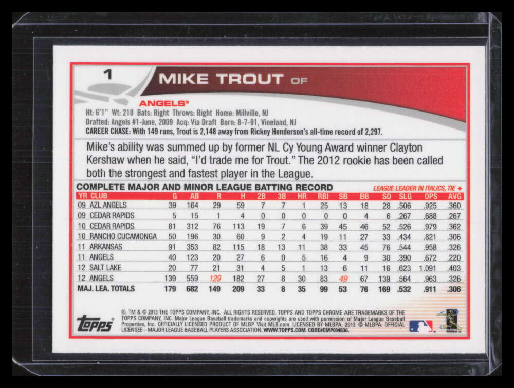 2013 Topps Chrome 1a Mike Trout 124382