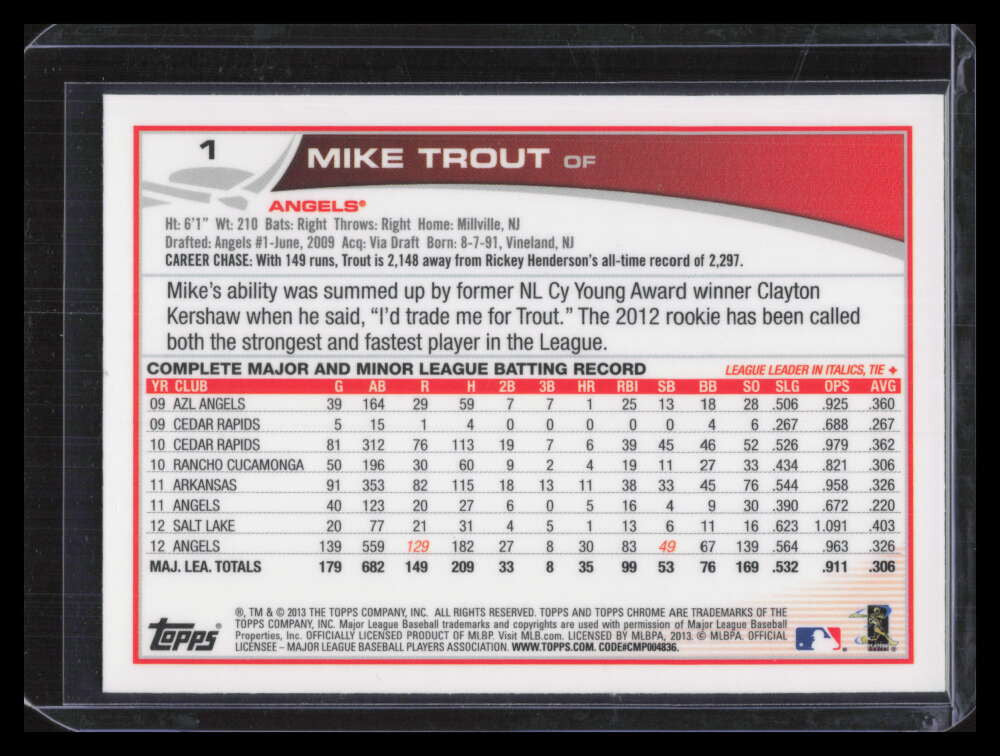 2013 Topps Chrome 1a Mike Trout 124383