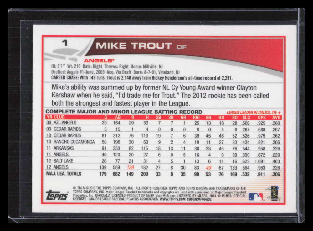 2013 Topps Chrome 1a Mike Trout 124386