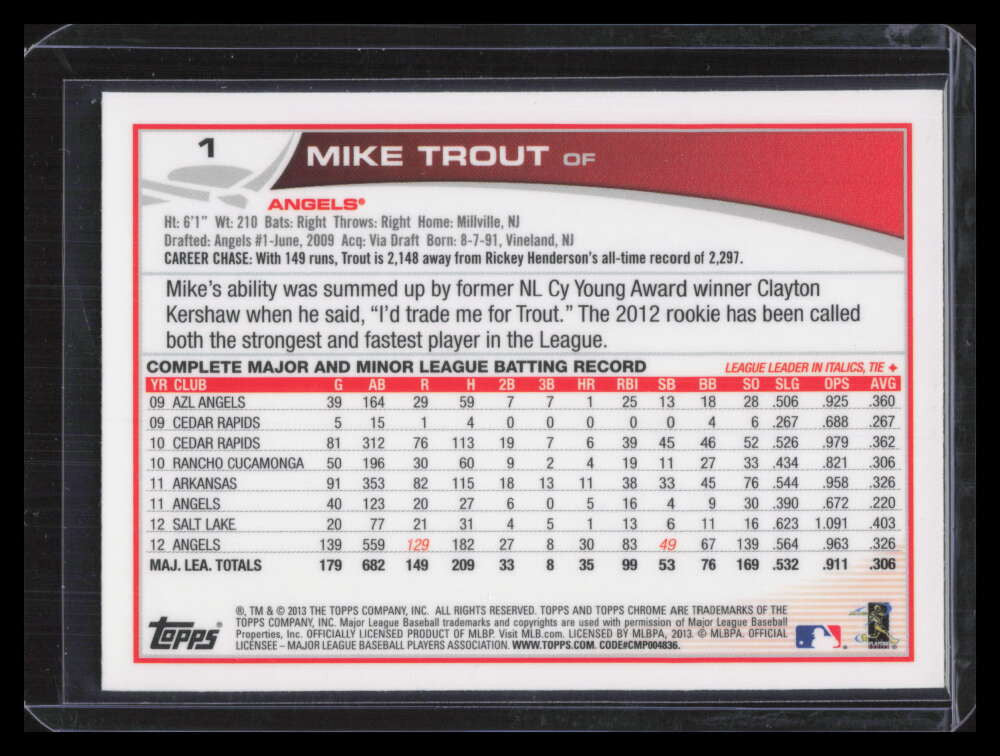 2013 Topps Chrome 1a Mike Trout 124389