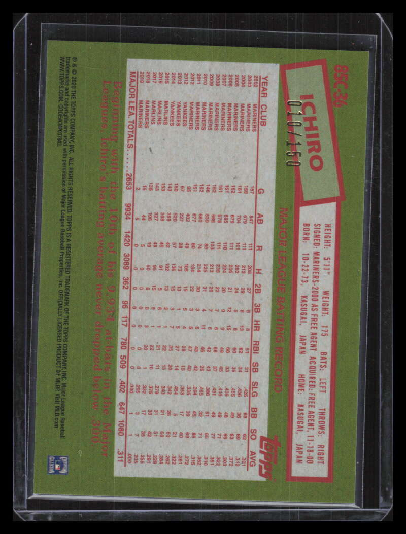 2020 Topps '85 Silver Pack Chrome Blue Refractor 85c36 Ichiro Suzuki 10/150