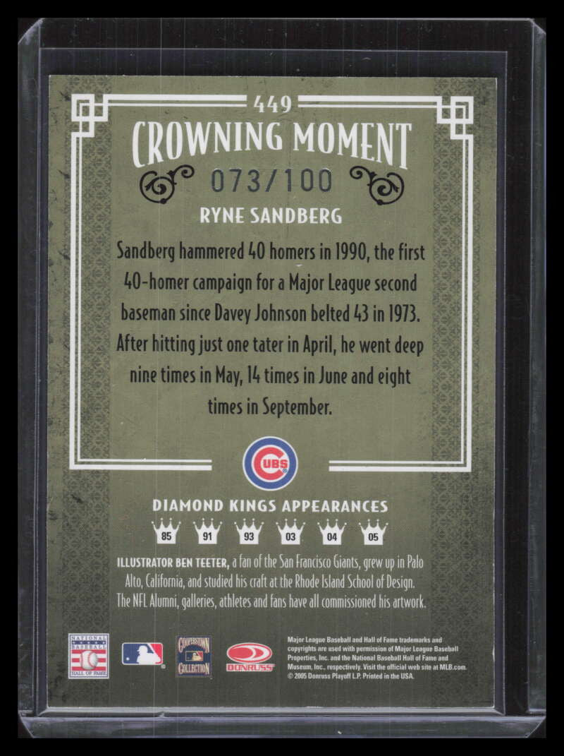 2005 Diamond Kings Framed Blue 449 Ryne Sandberg 73/100
