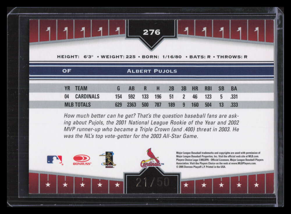 2005 Donruss Champions Impressions Gold 276 Albert Pujols 21/50