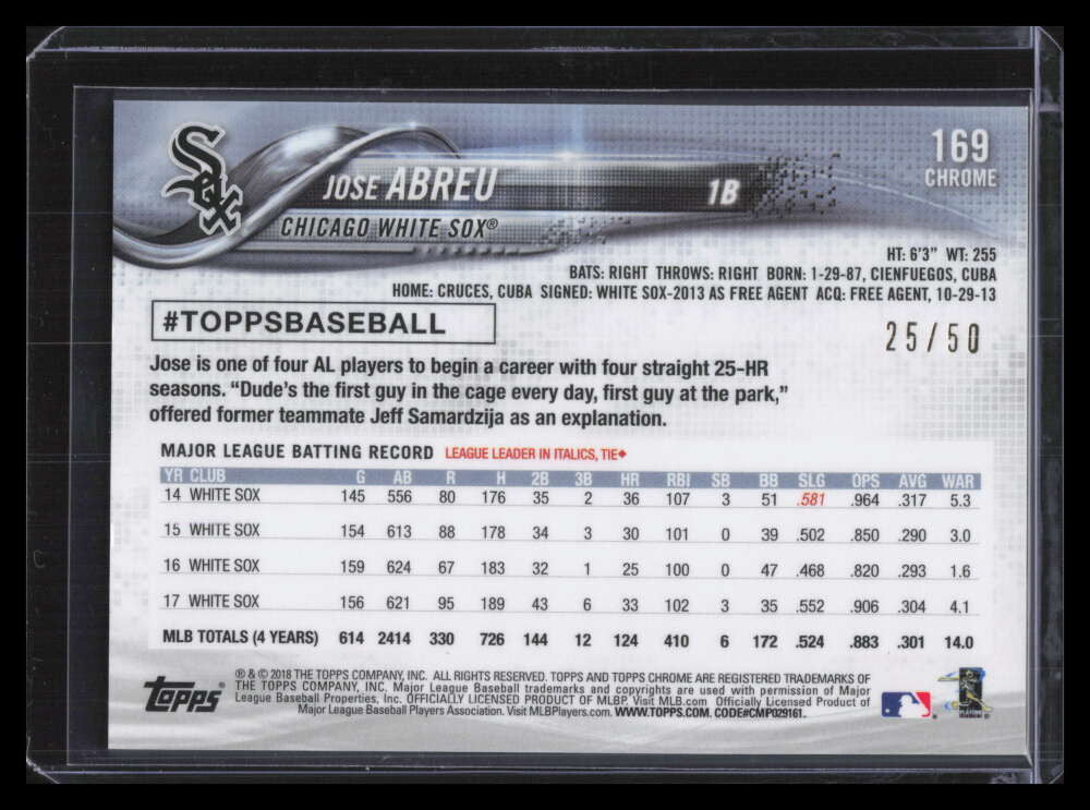 2018 Topps Chrome Gold Wave Refractor 169 Jose Abreu 25/50