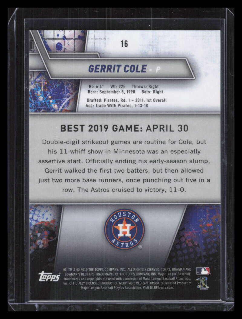 2019 Bowman's Best Orange Refractor 16 Gerrit Cole 24/25
