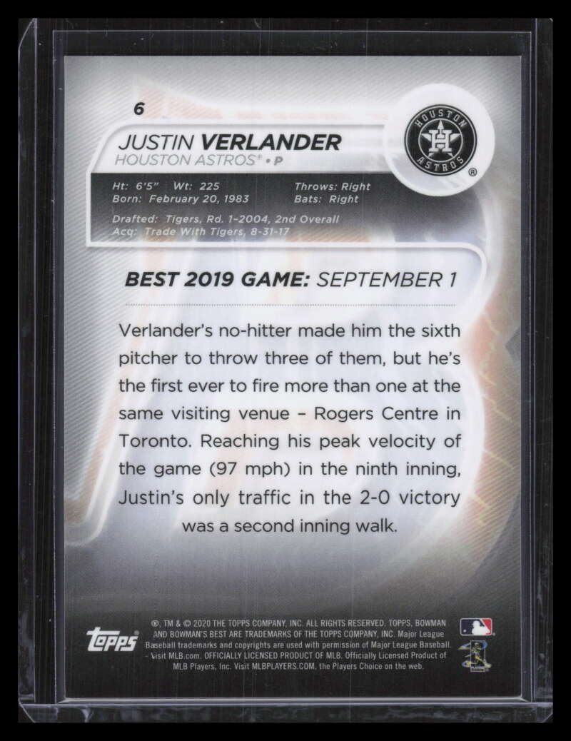 2020 Bowman's Best Gold Refractor 6 Justin Verlander 49/50