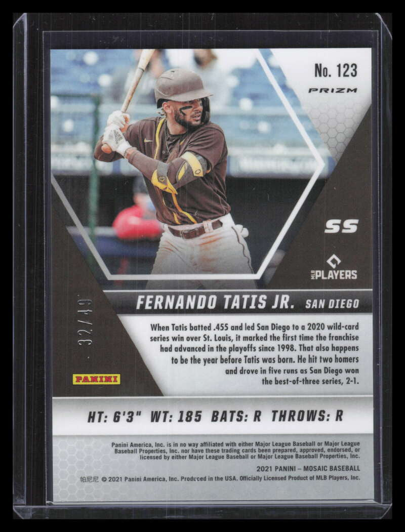 2021 Panini Mosaic Mosaic Purple Refractor 123 Fernando Tatis Jr. 32/49