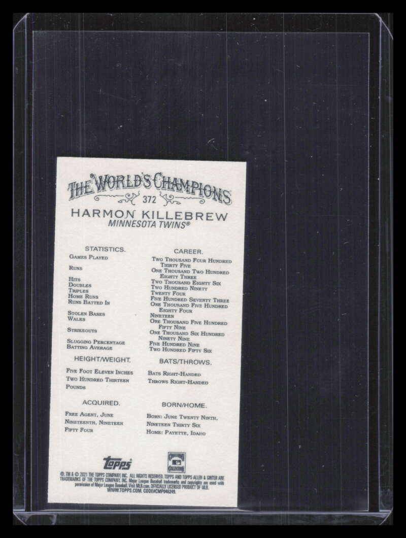 2021 Topps Allen &amp; Ginter Mini 372 Harmon Killebrew EXT SP