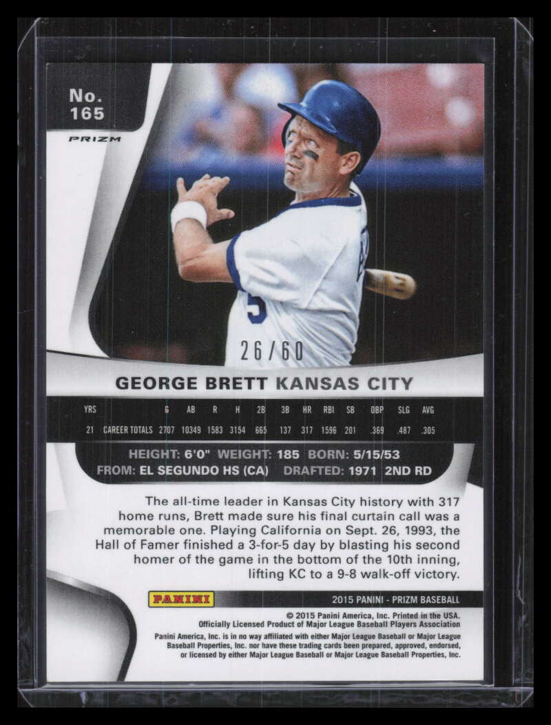 SOLD 127276 2015 Panini Prizm Prizms Orange Refractor 165 George Brett 26/60