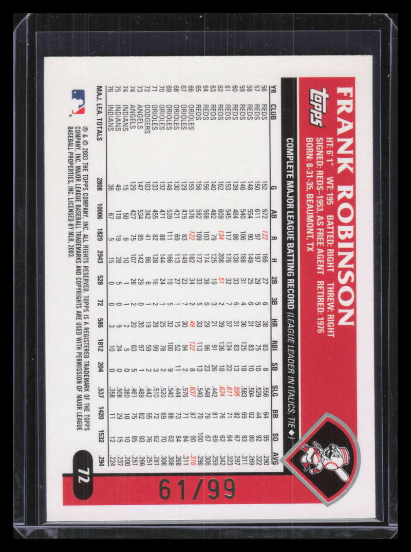 2003 Topps Retired Signature Black 72 Frank Robinson 61/99