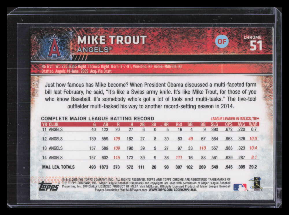 2015 Topps Chrome Refractor 51 Mike Trout 124877
