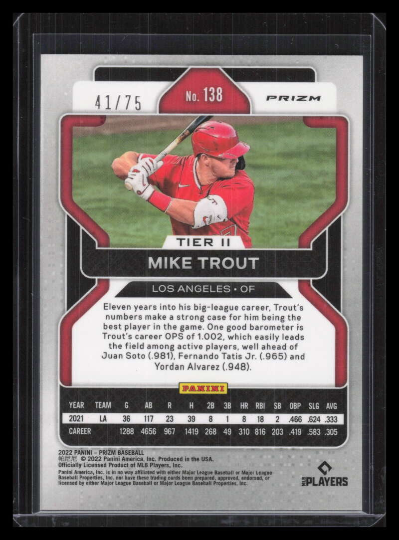 2022 Panini Prizm Prizms Power Plaid Refractor 138 Mike Trout 41/75