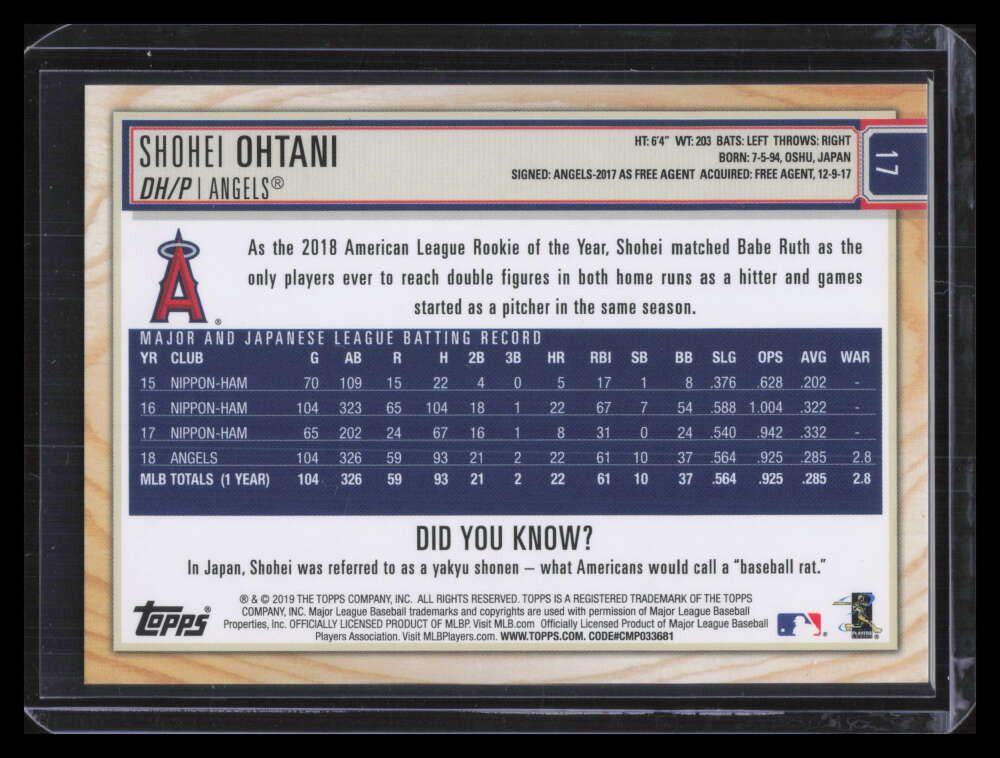 DELETE 127365 2019 Topps Big League Artist Rendition Black and White 17 Shohei Ohtani 5/50