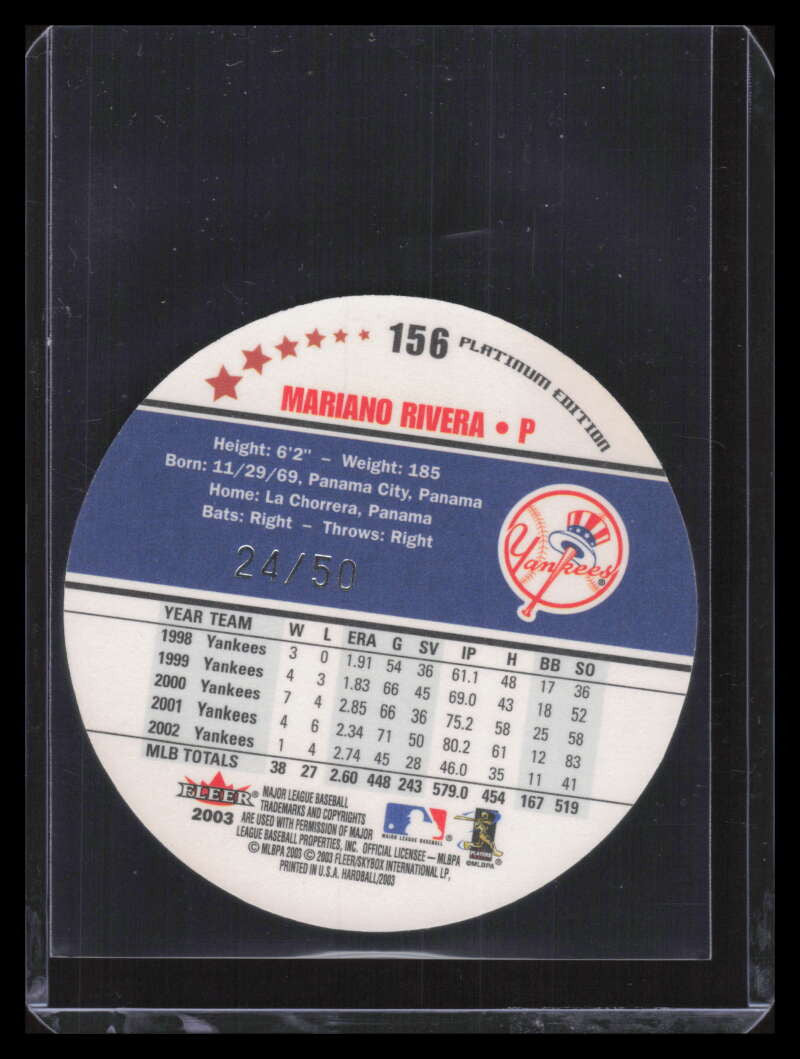 SOLD 127385 2003 Fleer Hardball Platinum 156 Mariano Rivera 24/50