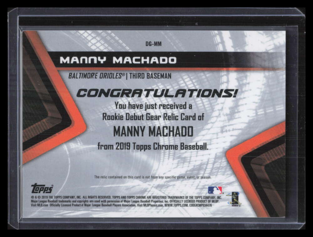 2019 Topps Chrome Debut Gear DGMM Manny Machado Jersey