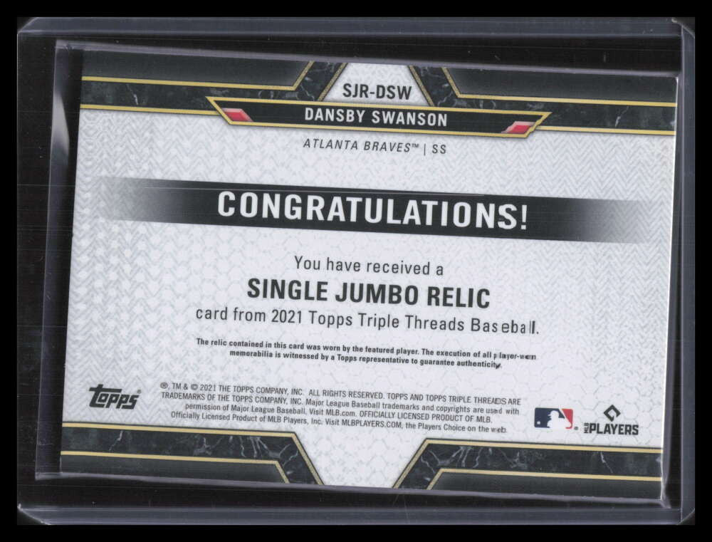 2021 Topps Triple Threads Jumbo Relics Amber SJRDSW Dansby Swanson Jersey 10/18