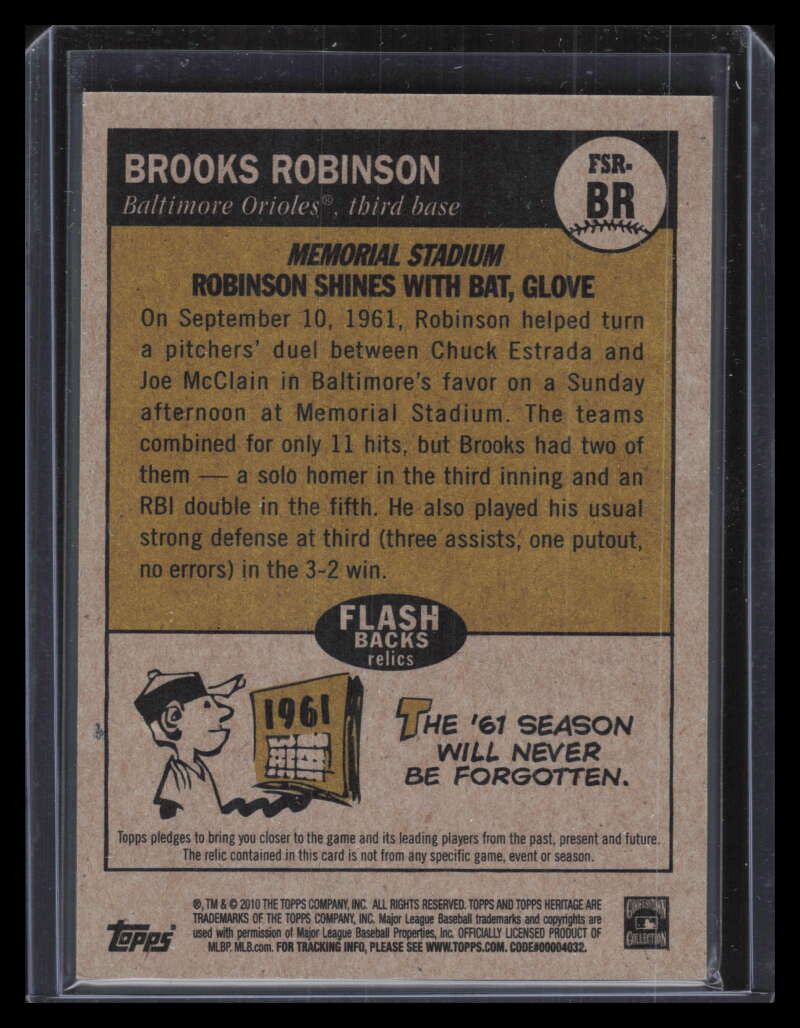 2010 Topps Heritage Flashback Relics RS Brooks Robinson Memorial Stadium Seat