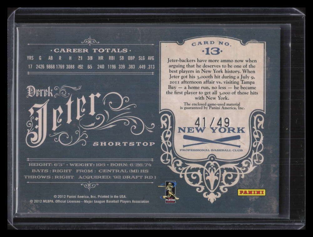 DELETE 127498 2011 Prime Cuts Materials Century Silver 13 Derek Jeter Jersey 41/49