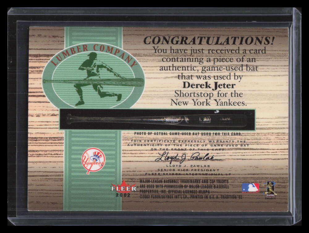 SOLD 127500 2002 Fleer Tradition Lumber Company Game Bat 13 Derek Jeter Bat SP /250